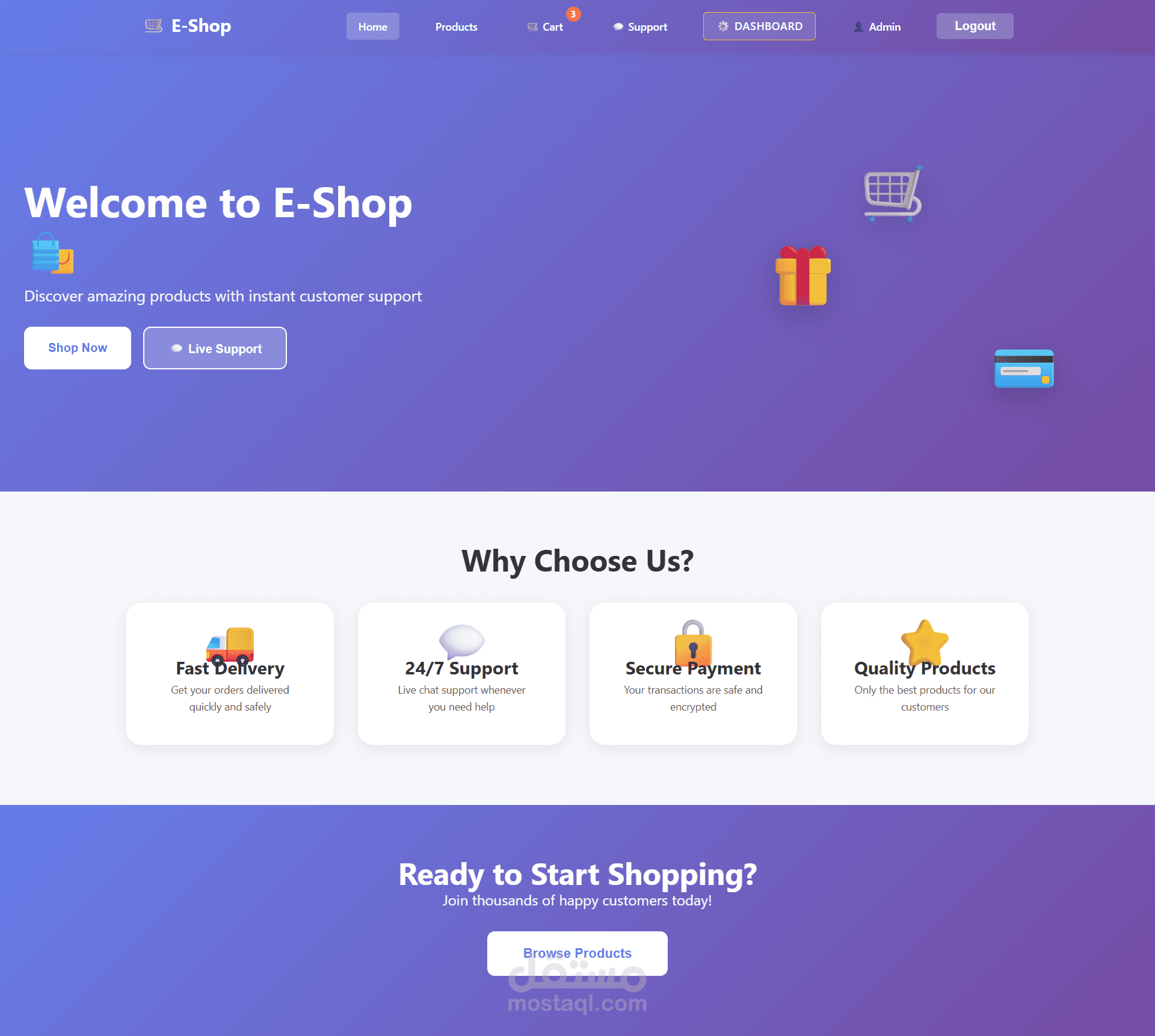 متجر إلكتروني متكامل بنظام MEAN Stack مع نظام دعم فني مباشر ولوحة تحكم شاملة