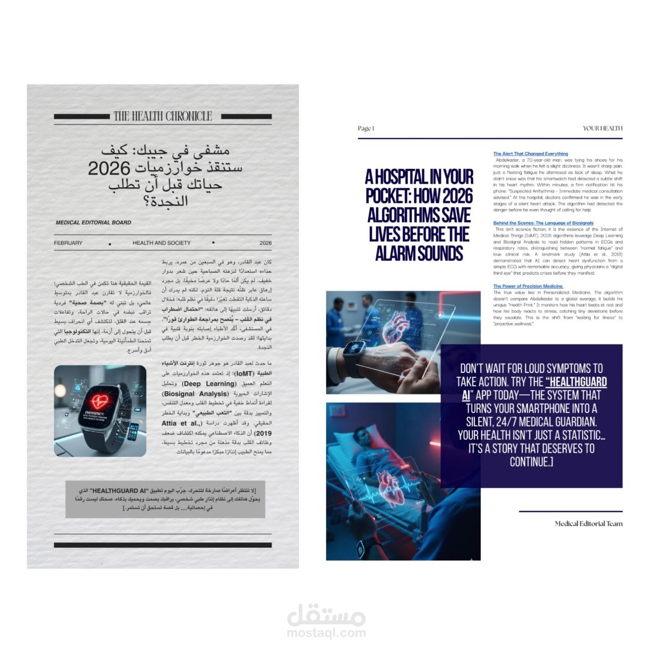 كتابة وتصميم مقال طبي متخصص عن الذكاء الاصطناعي (باللغتين العربية والإنجليزية)