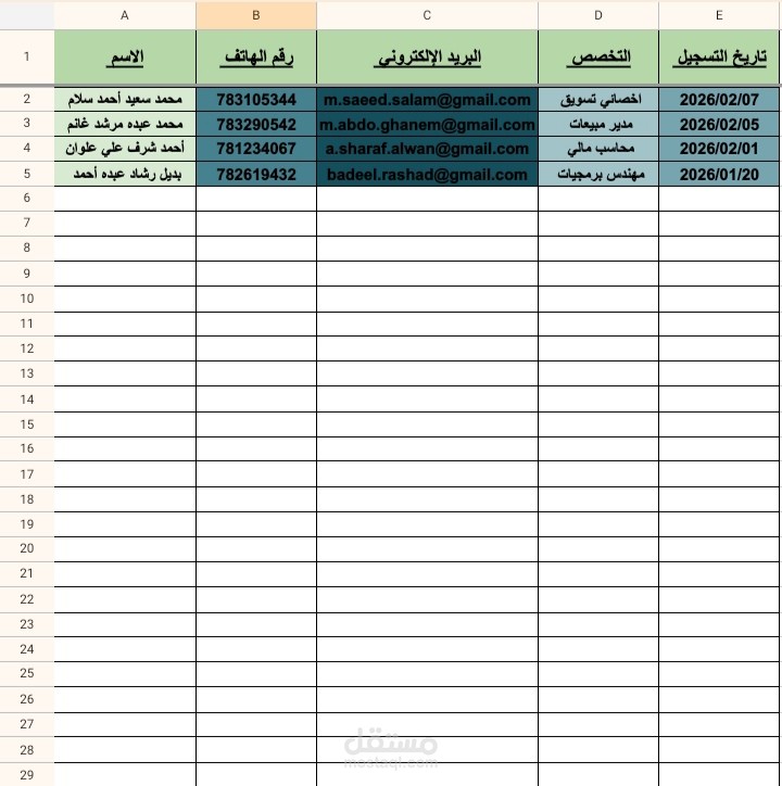 قاعدة بيانات موظفين منظمة وشاملة