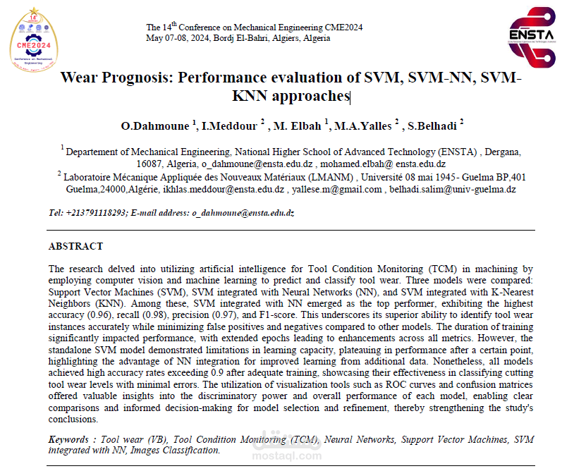 Wear Prognosis: Performance evaluation of SVM, SVM NN, SVM KNN approaches