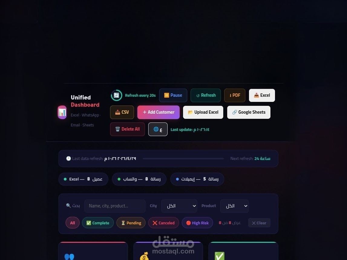 تطوير لوحة تحكم ذكية (Dashboard) ونظام CRM باستخدام Python