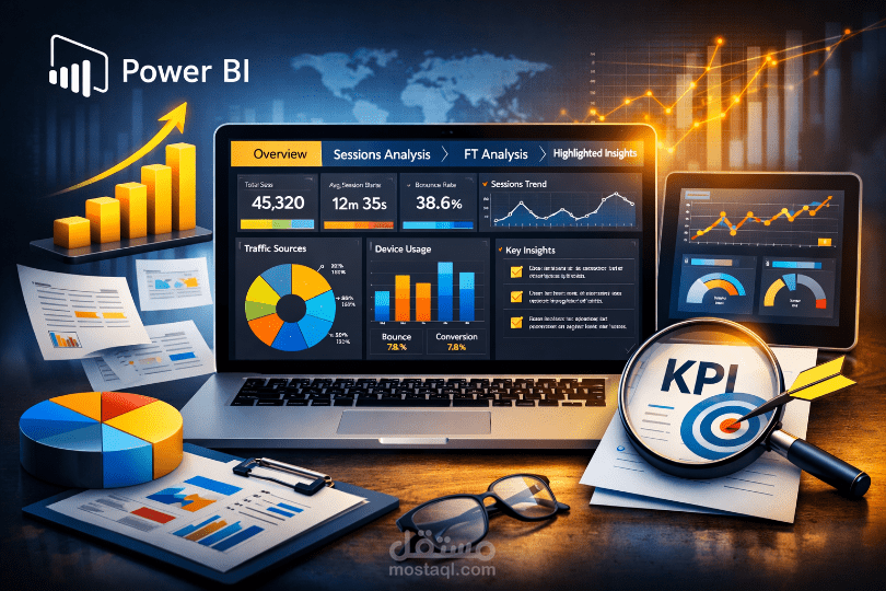 تصميم Dashboard احترافي لتحليل بيانات الجلسات باستخدام Power BI