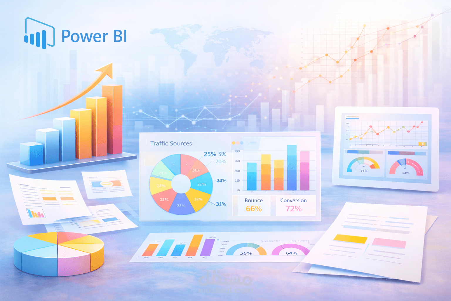 تصميم داشبورد Power BI احترافي لتحليل البيانات وعرض مؤشرات الأداء (KPI)