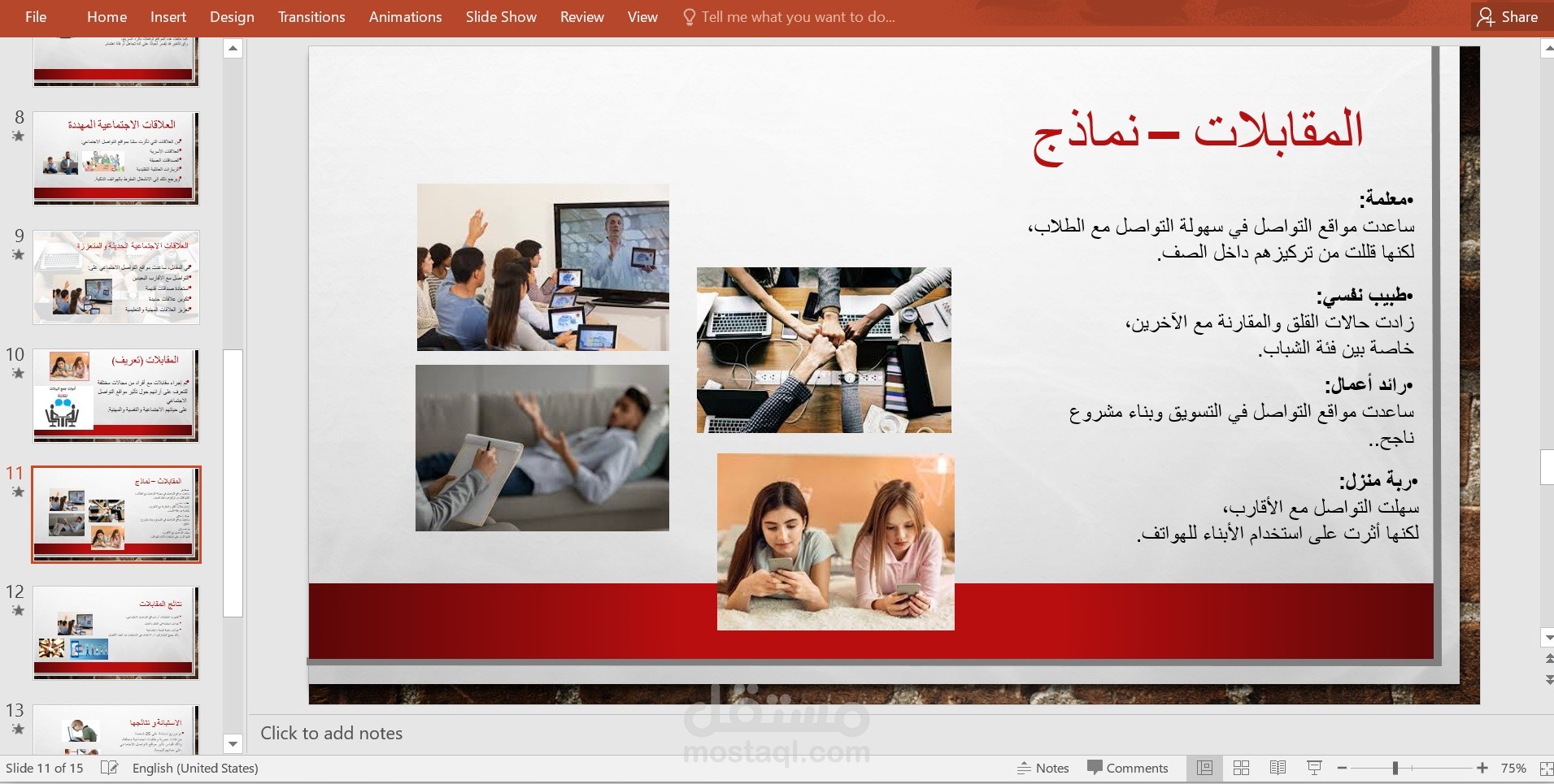 عرض باوربوينت عن تأثير مواقع التواصل الإجتماعى