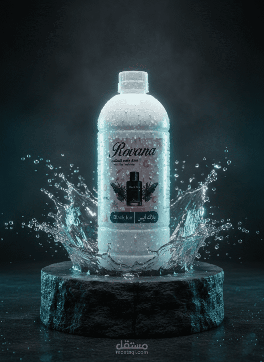تصميم إعلاني احترافي لمنتج معطر (Rovana) بنظام الدمج الرقمي Cinematic Manipulation