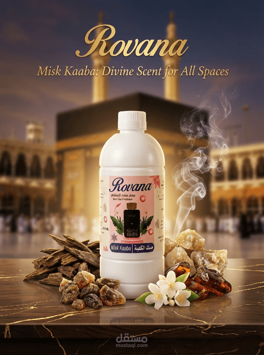 تصميم بوستر إعلاني بروح شرقية لمنتج (Rovana - مسك الكعبة)