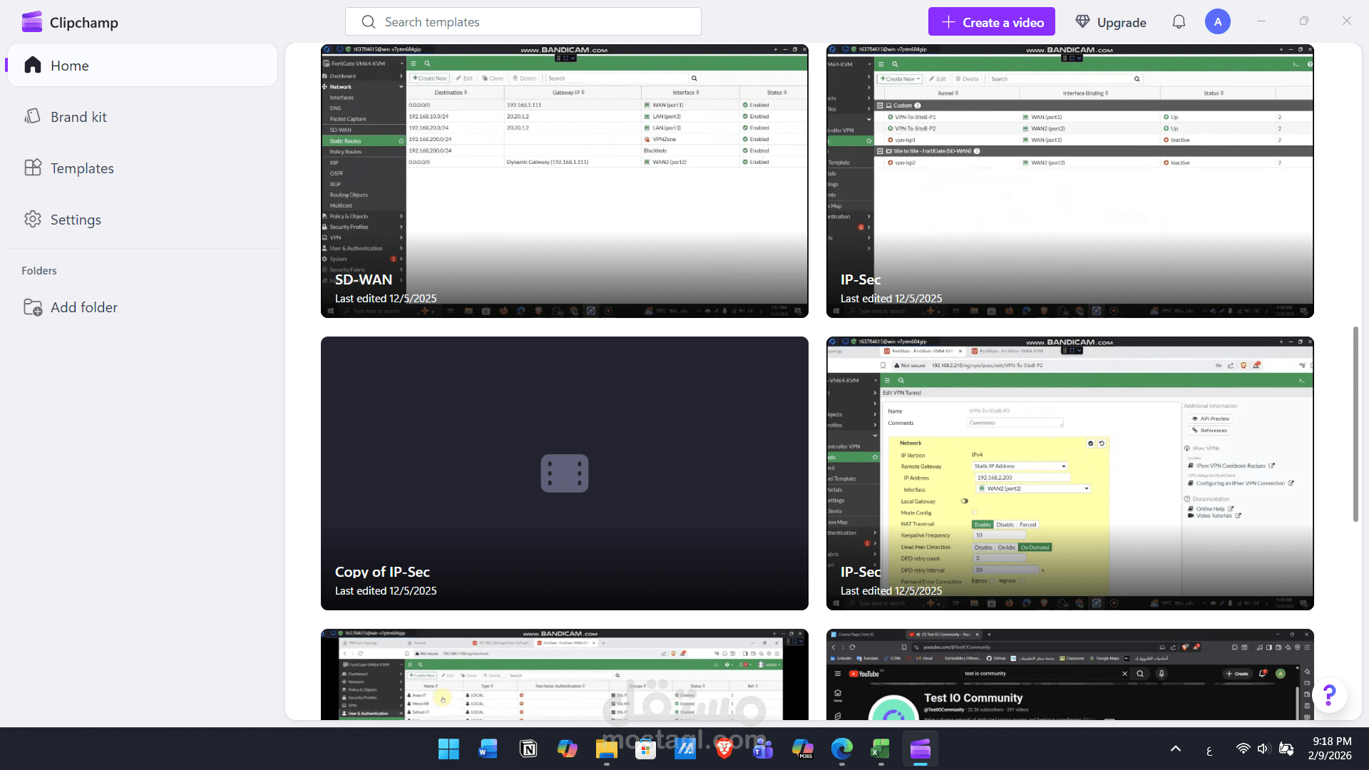 مونتاج وتحرير 4 فيديوهات باستخدام Clipchamp