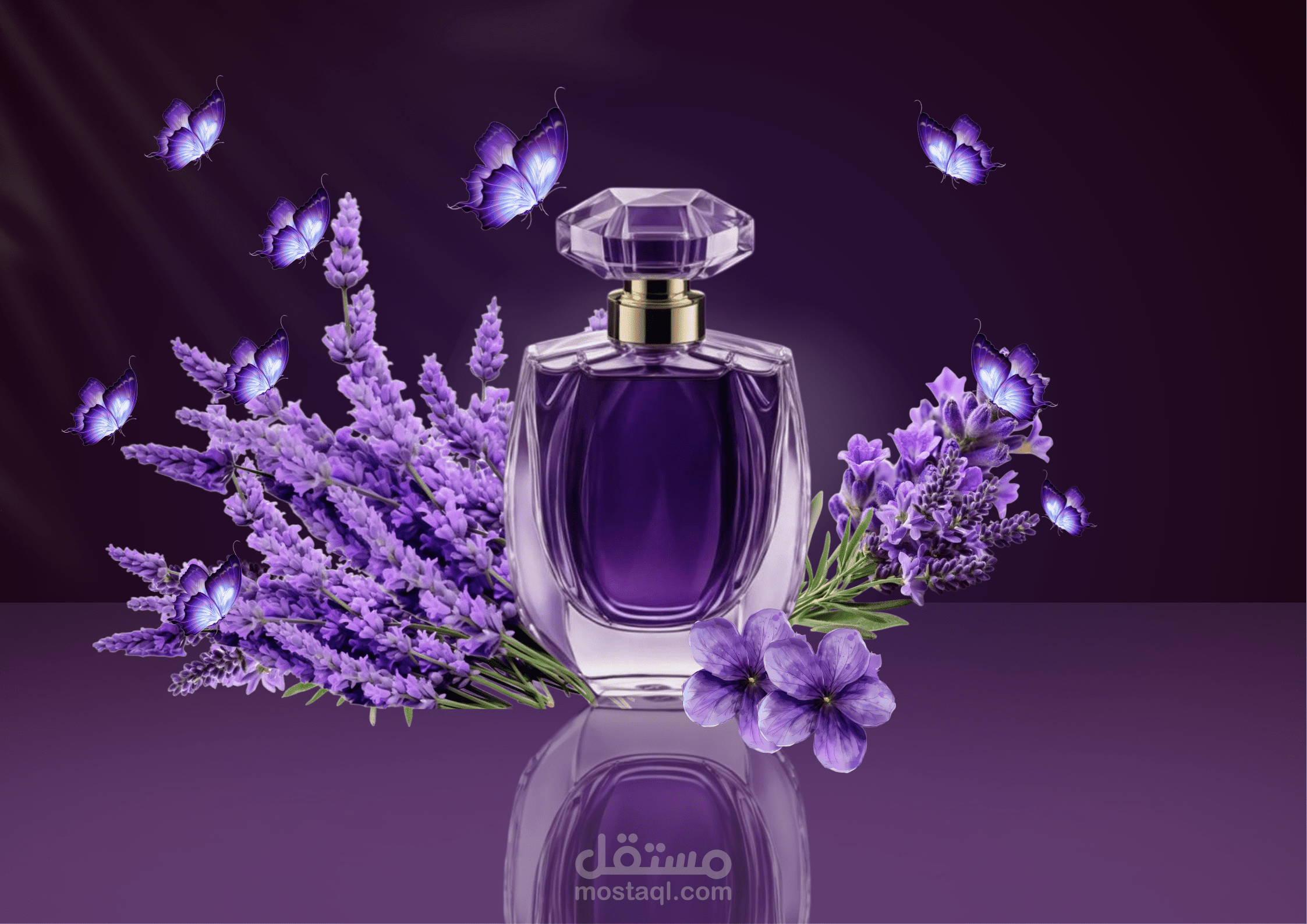 تصميم اعلان عطر بطابع بنفسجي راقي