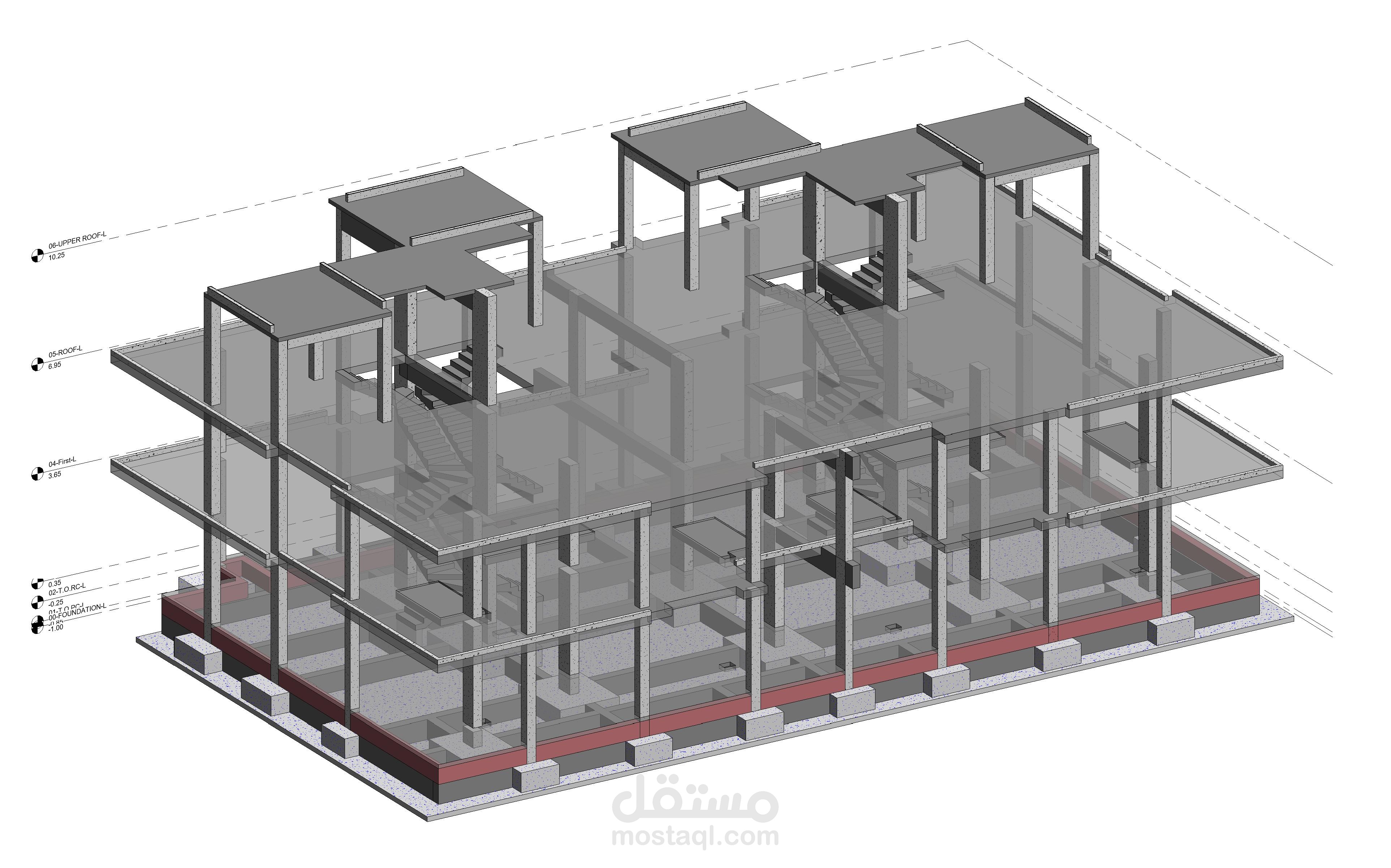 مشروع نمذجة معلومات المباني (BIM) متكامل | إنشائي، معماري، وحصر كميات