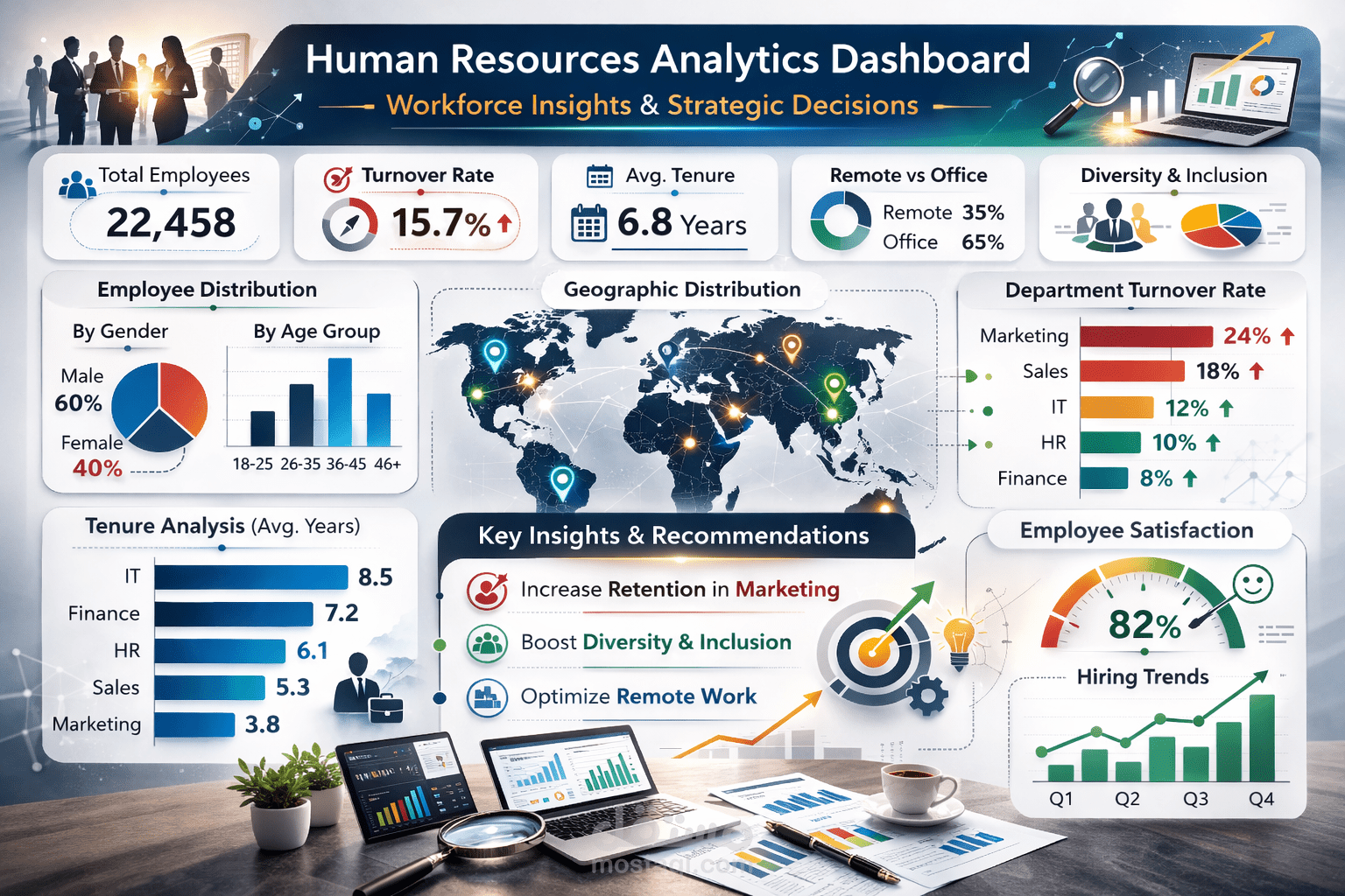 تحليل بيانات الموارد البشرية (HR Analytics) وتصميم لوحة تحاكم تفاعلية باستخدام Power BI & SQL
