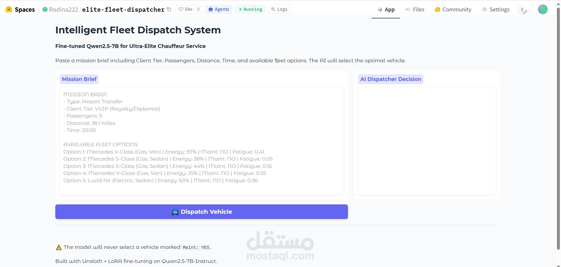 (AI-Powered Fleet Dispatch System (LLM Fine-Tuning)) نظام ذكي لإدارة وتوزيع المركبات باستخدام الذكاء الاصطناعي التوليدي