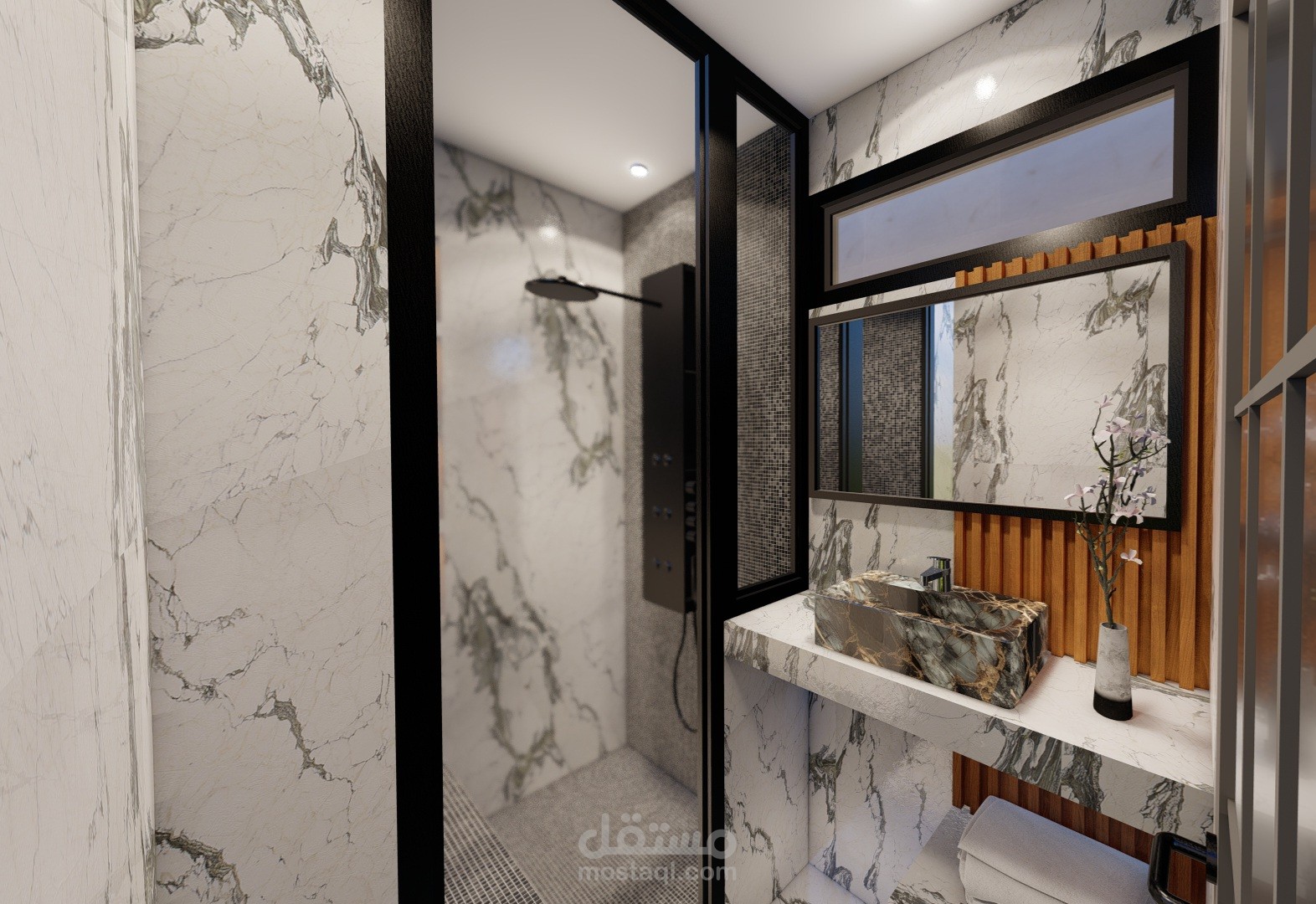 تصميم داخلي لحمّام مودرن بأسلوب أنيق وفاخر