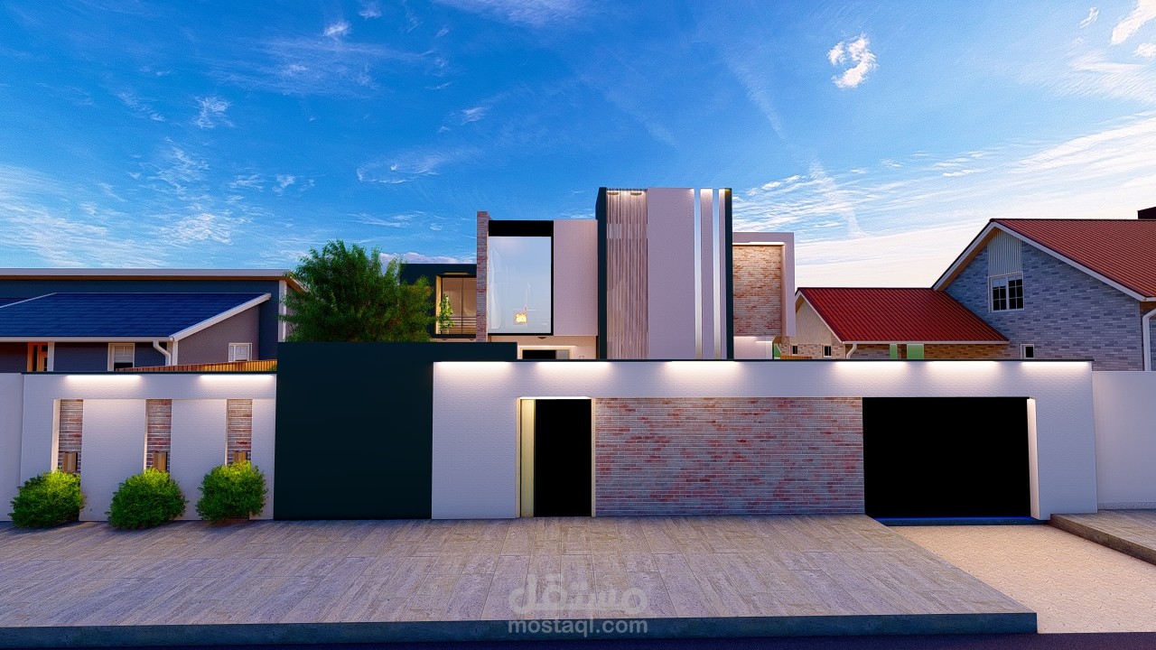 تصميم واجهة منزل حديث بلمسات معمارية فاخرة