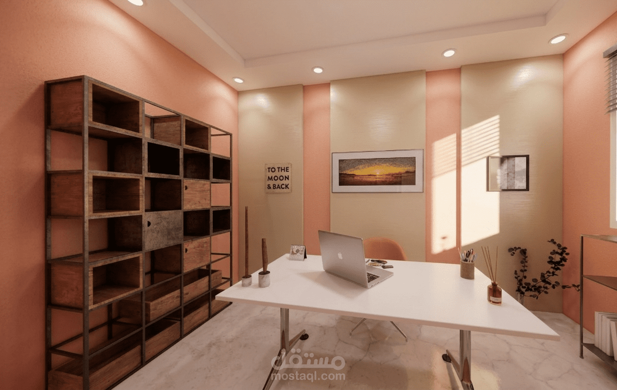 تصميم داخلي لمكتب إداري مودرن بألوان دافئة وديكورات صناعية (Modern Executive Office Design