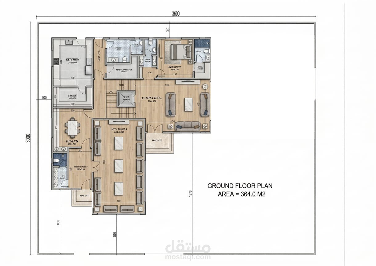 مخطط معماري 2D لفيلا سكنية – مراحل التصميم من المخطط الأولي حتى النهائي