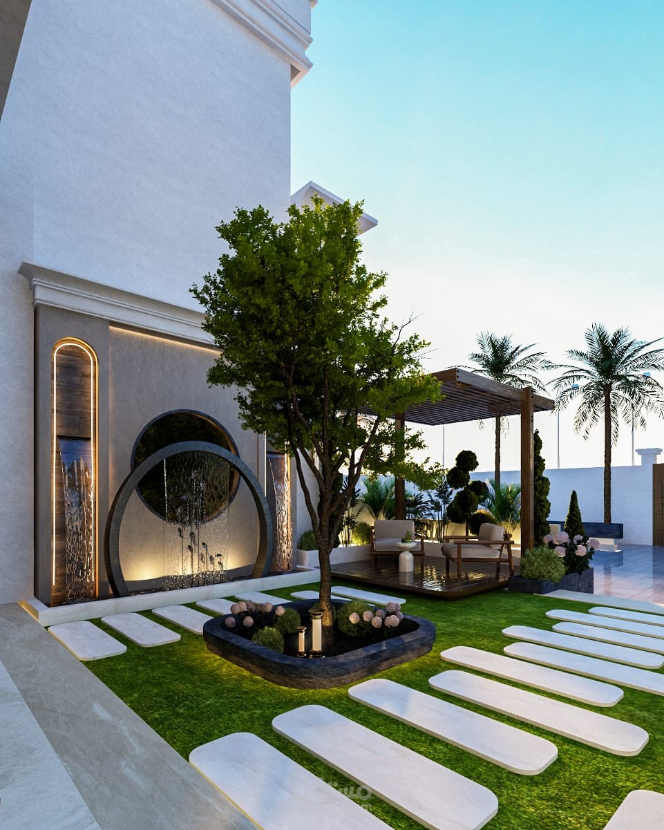 تصميم لاندسكيب فاخر لحديقة فيلا | ARCH G STUDIO