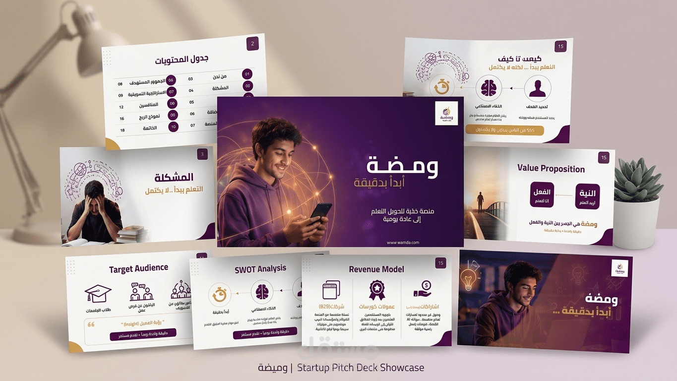 تصميم عرض تقديمي احترافي + Company Profile لمنصة تعليمية ناشئة