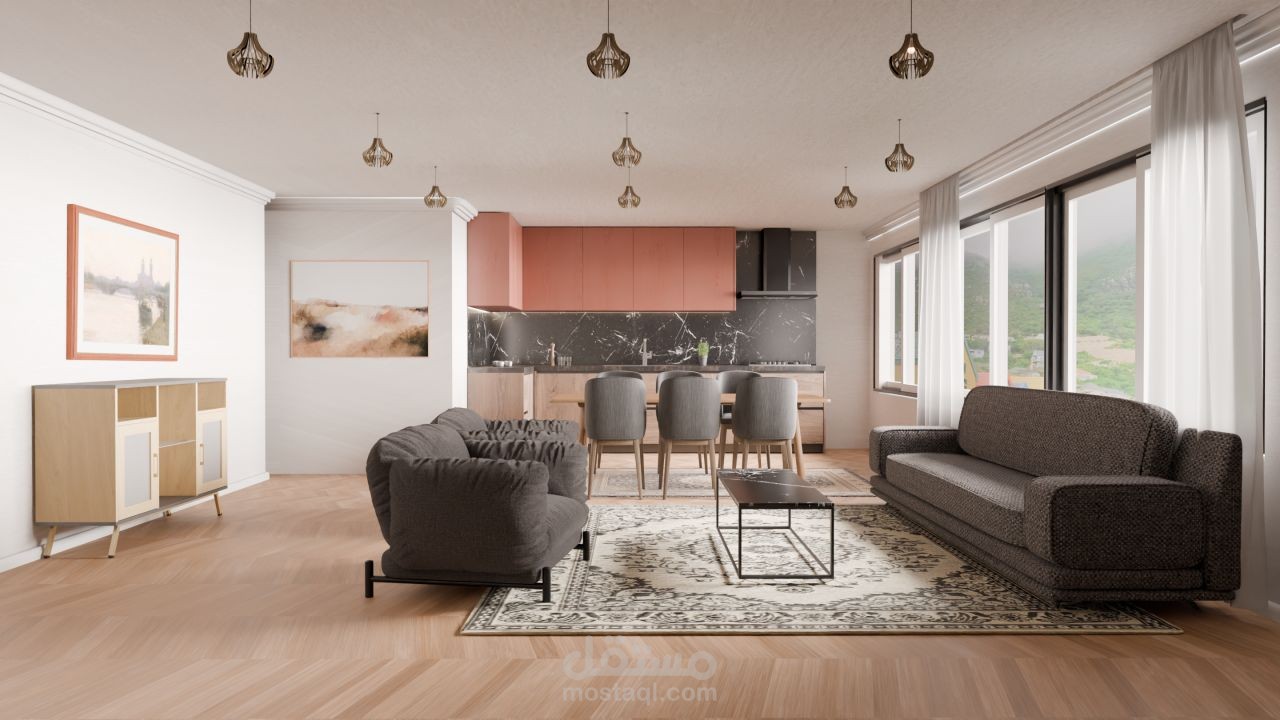 تصميم ثلاثي الأبعاد لمعيشة عصرية