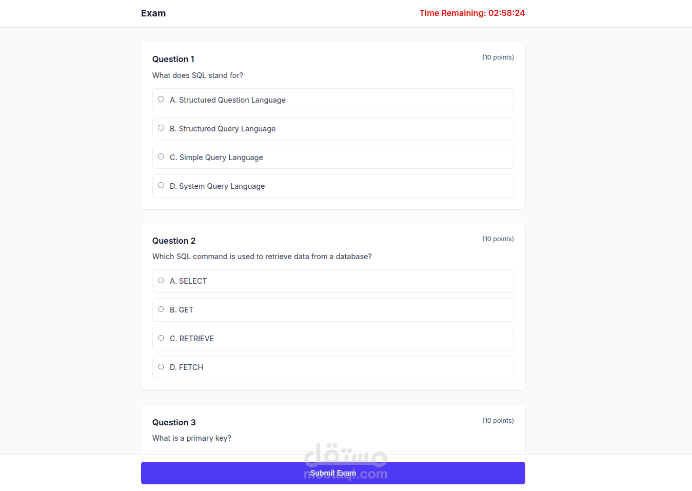 نظام اختبارات إلكتروني متكامل (Online Examination System)