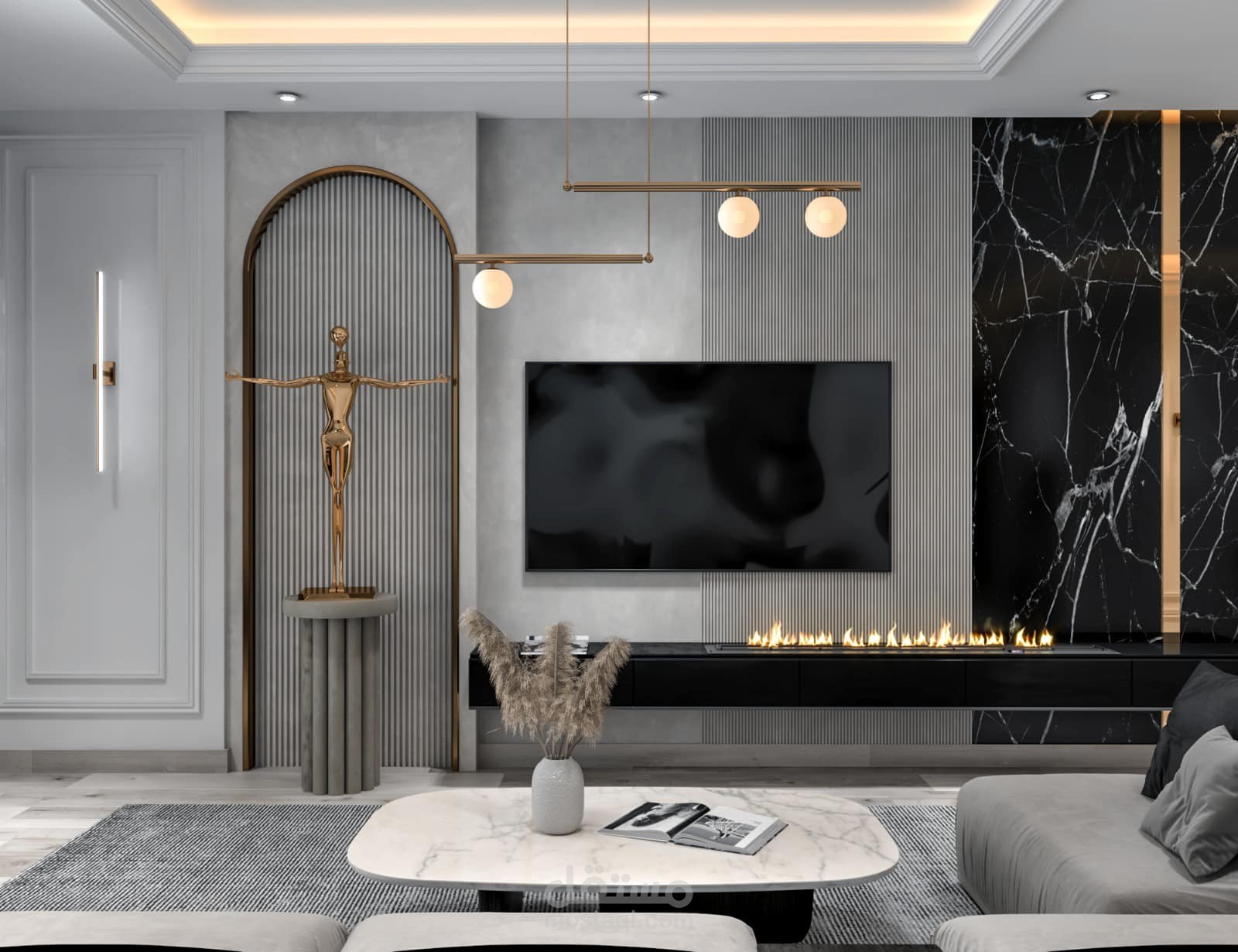 تصميمي لشقة بنمط سيمي كلاسيك بقطر