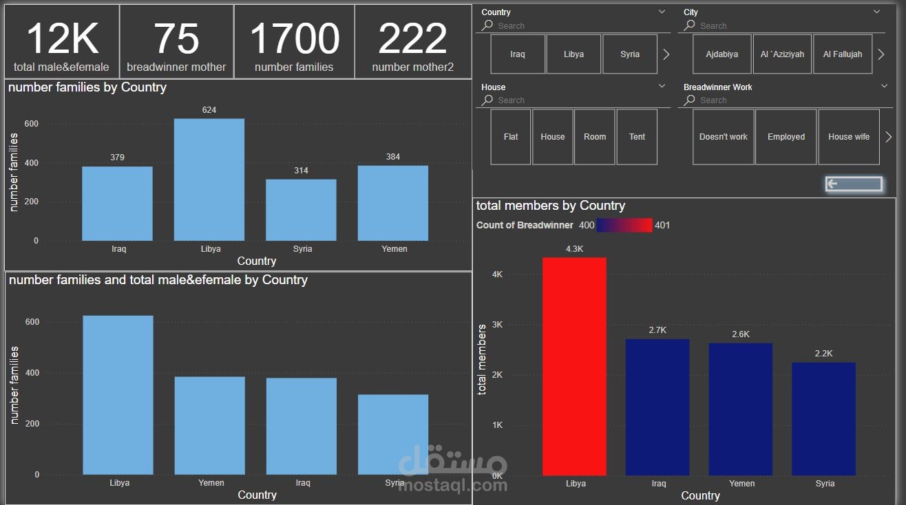 تحليل بيانات الأسر والمعيلين وتصميم Dashboard تفاعلية باستخدام Microsoft Power BI