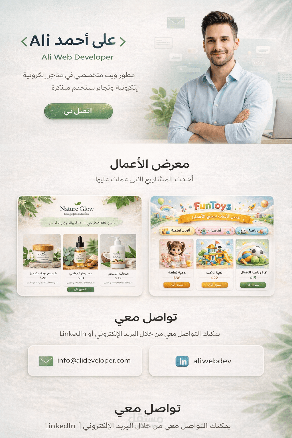 تصميم وتطوير الموقع الشخصي (Portfolio) لعرض مشاريع المتاجر الإلكترونية