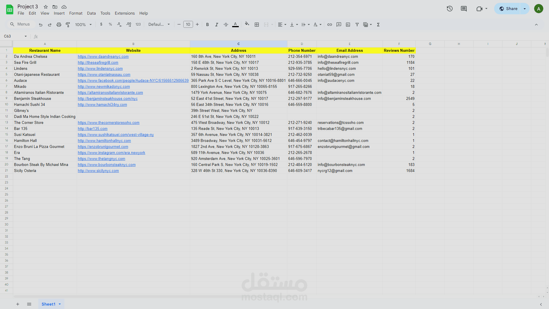 إجراء بحث على موقع Tripadvisor و إدخال بيانات على برنامج جوجل شييتس