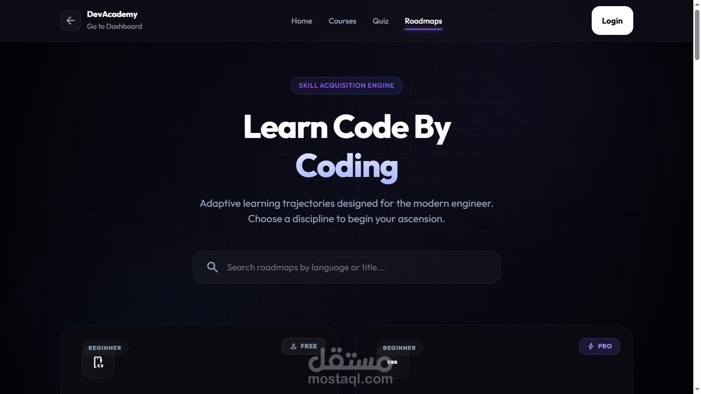 تصميم وتطوير خارطة طريق تفاعلية (Interactive Learning Roadmap)
