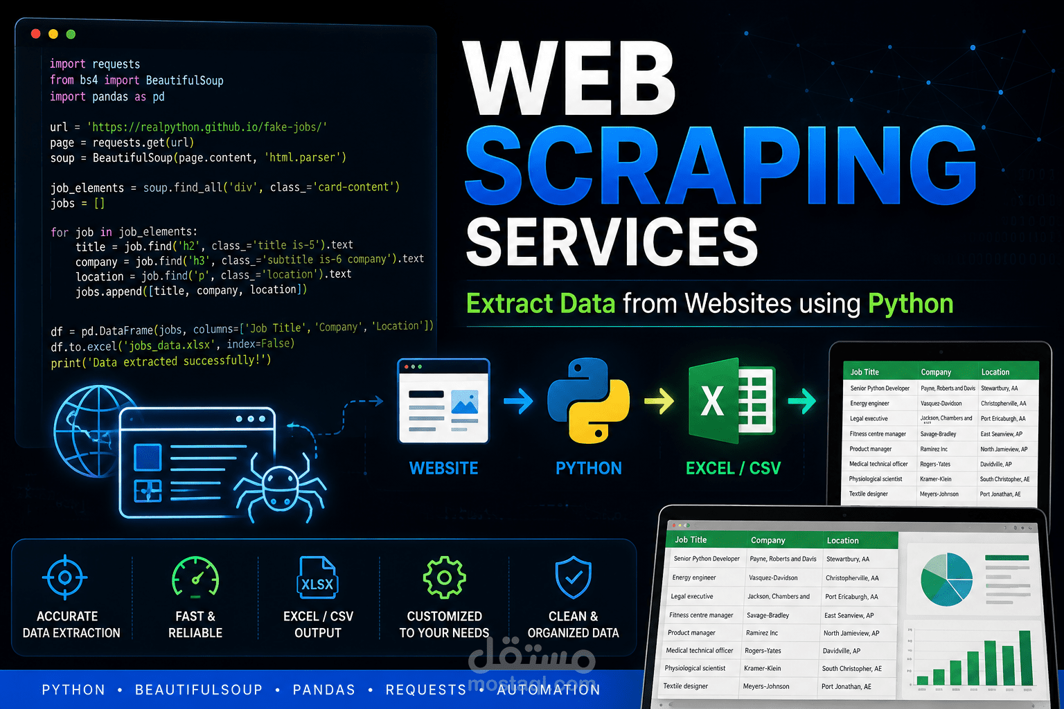 خدمة Web Scraping واستخراج البيانات من المواقع باحترافية