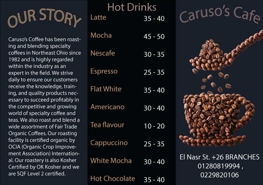 Cafe Menu Design – Caruso’s Cafe