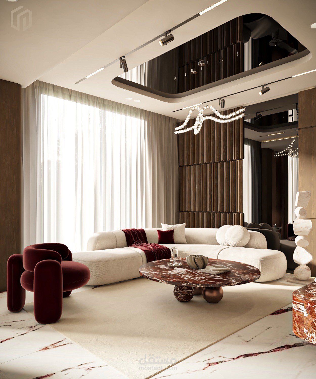 تصميم غرفة معيشة وغرفة طعام