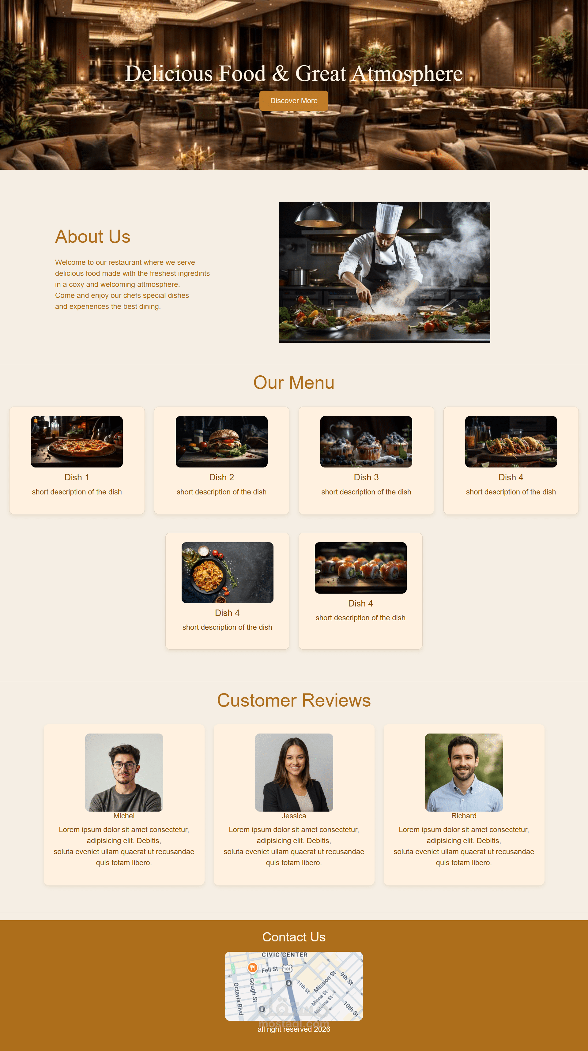 صفحة هبوط لمطعم متجاوبة