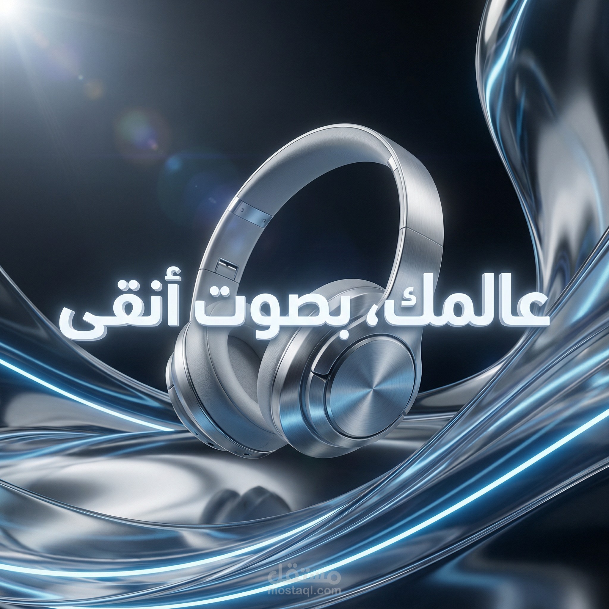 تصميم إعلان تجاري احترافي لمنتج تقني (سماعات لاسلكية)