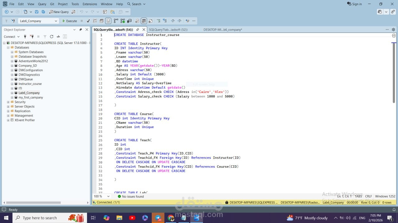 انشاء قواعد بيانات برمجيا بال sql