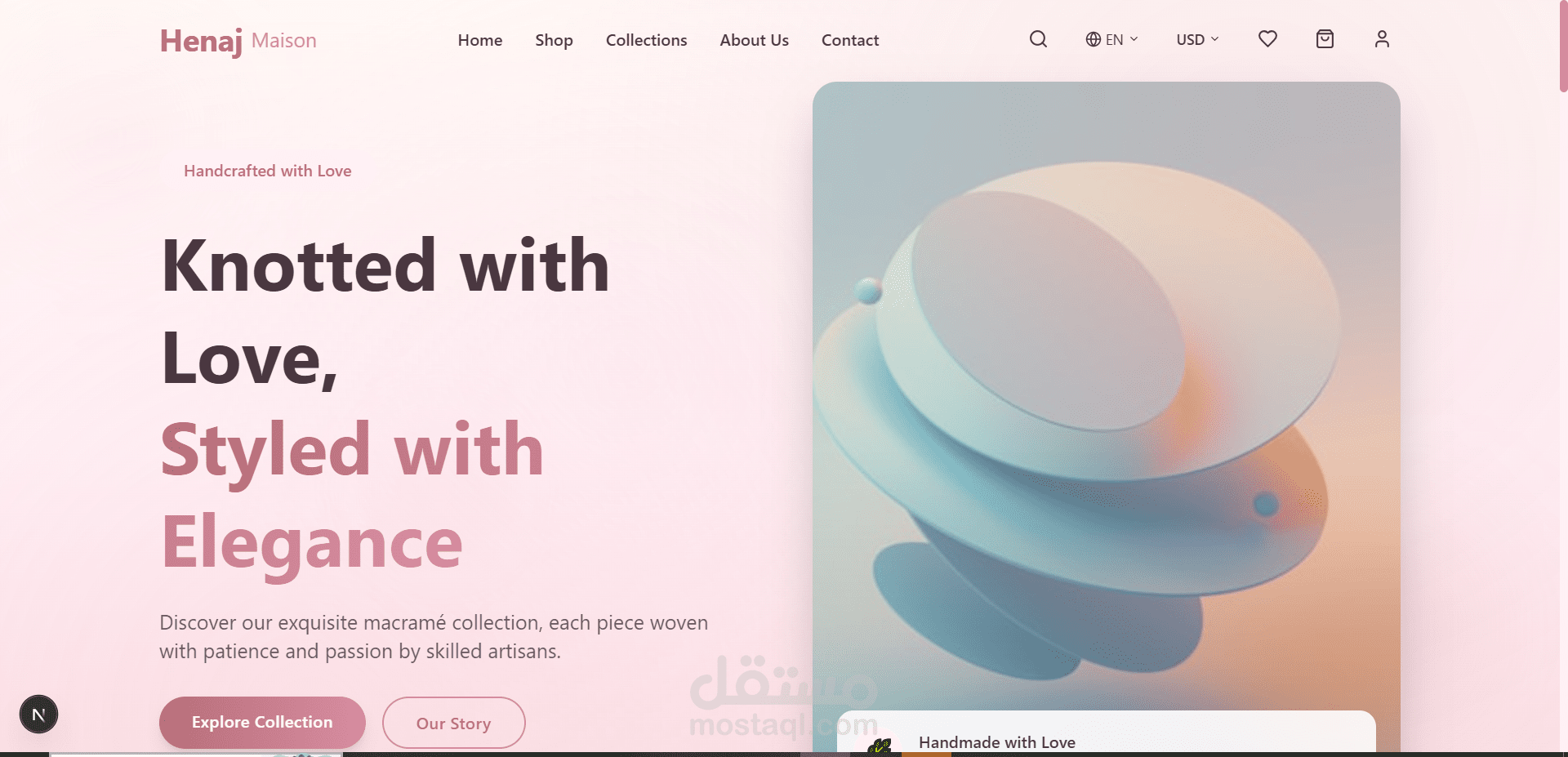 تطوير منصة إلكترونية لعرض محتوى فن المكرمية والأشغال اليدوية