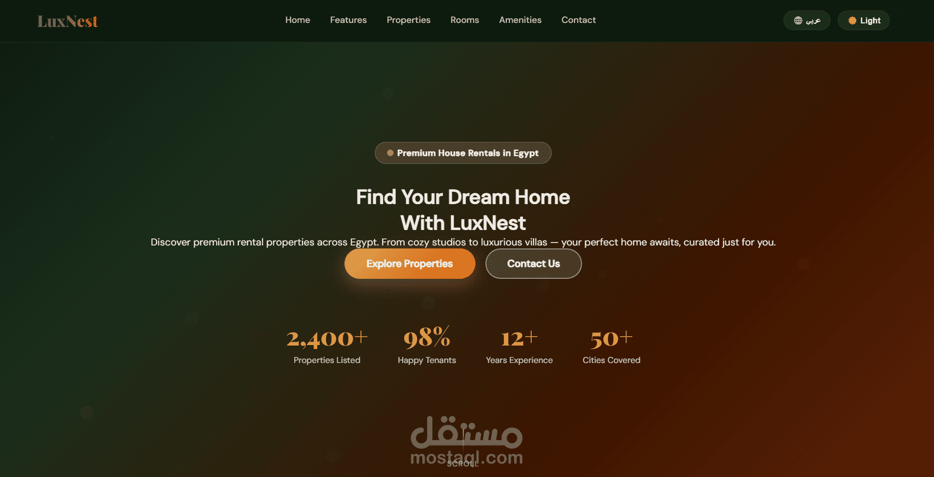 LuxNest | landing page الفاخرة لتأجير العقارات