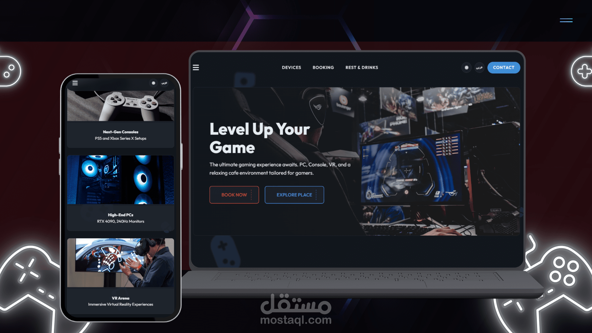 تصميم وتنفيذ Landing Page احترافية لمركز ألعاب (Gaming Center)
