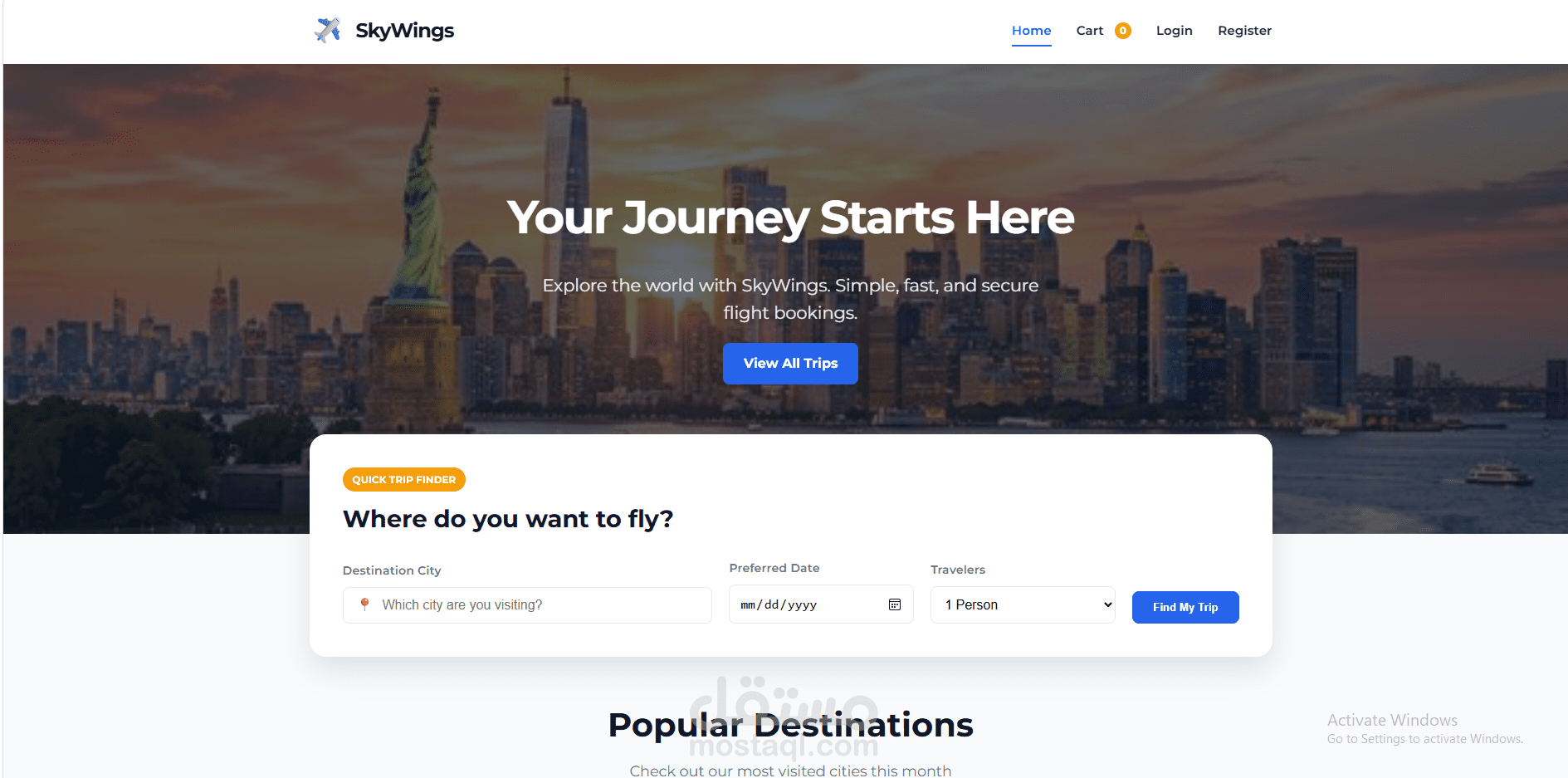موقع حجز رحلات جوية - SkyWings Flight Booking Website