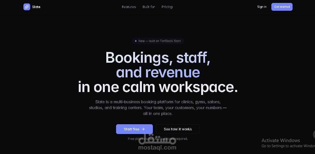 Slate – نظام SaaS احترافي لإدارة الحجوزات والمواعيد