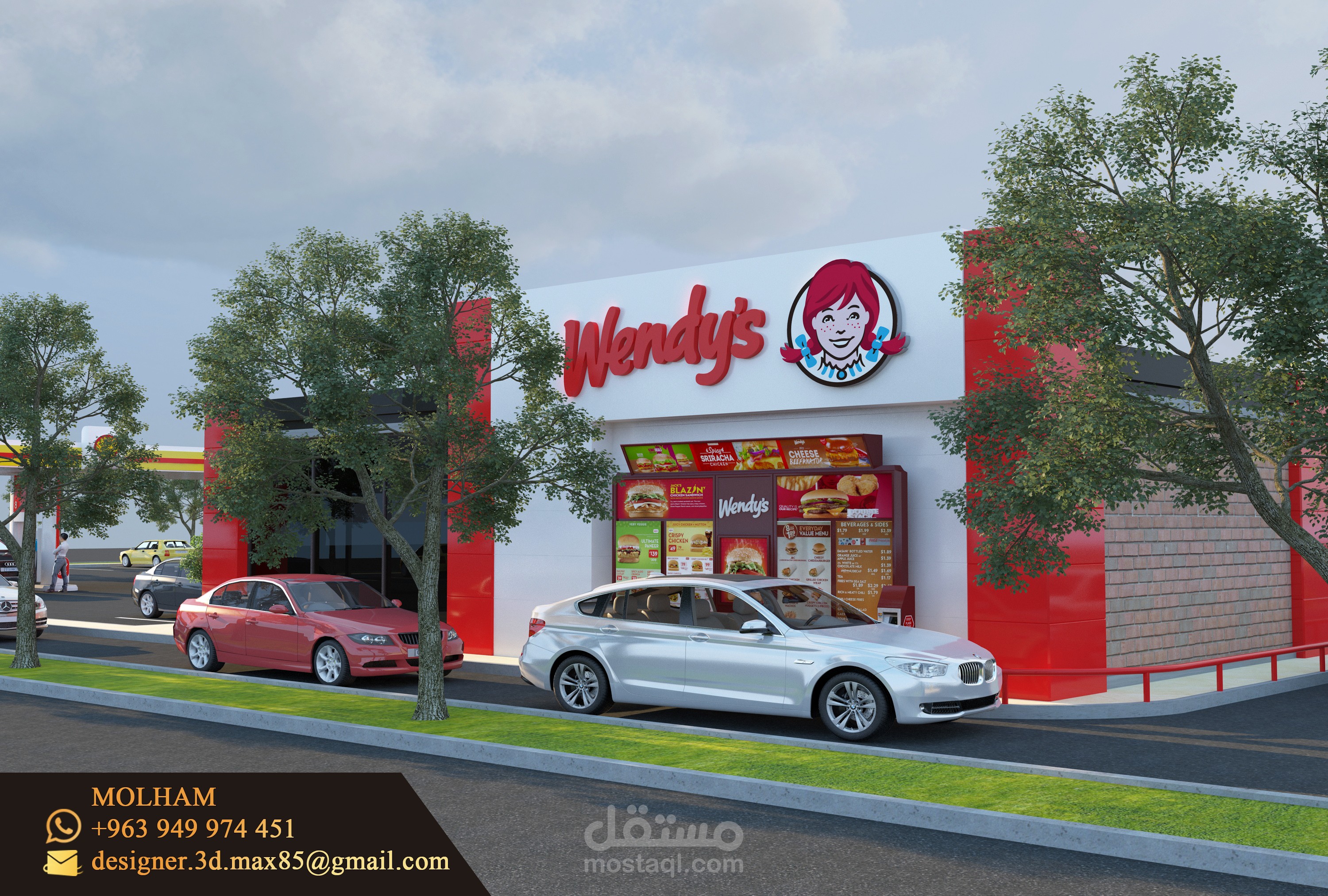 مشروع تصميم خارجي كازيات مع مطعم وجبات سريعة