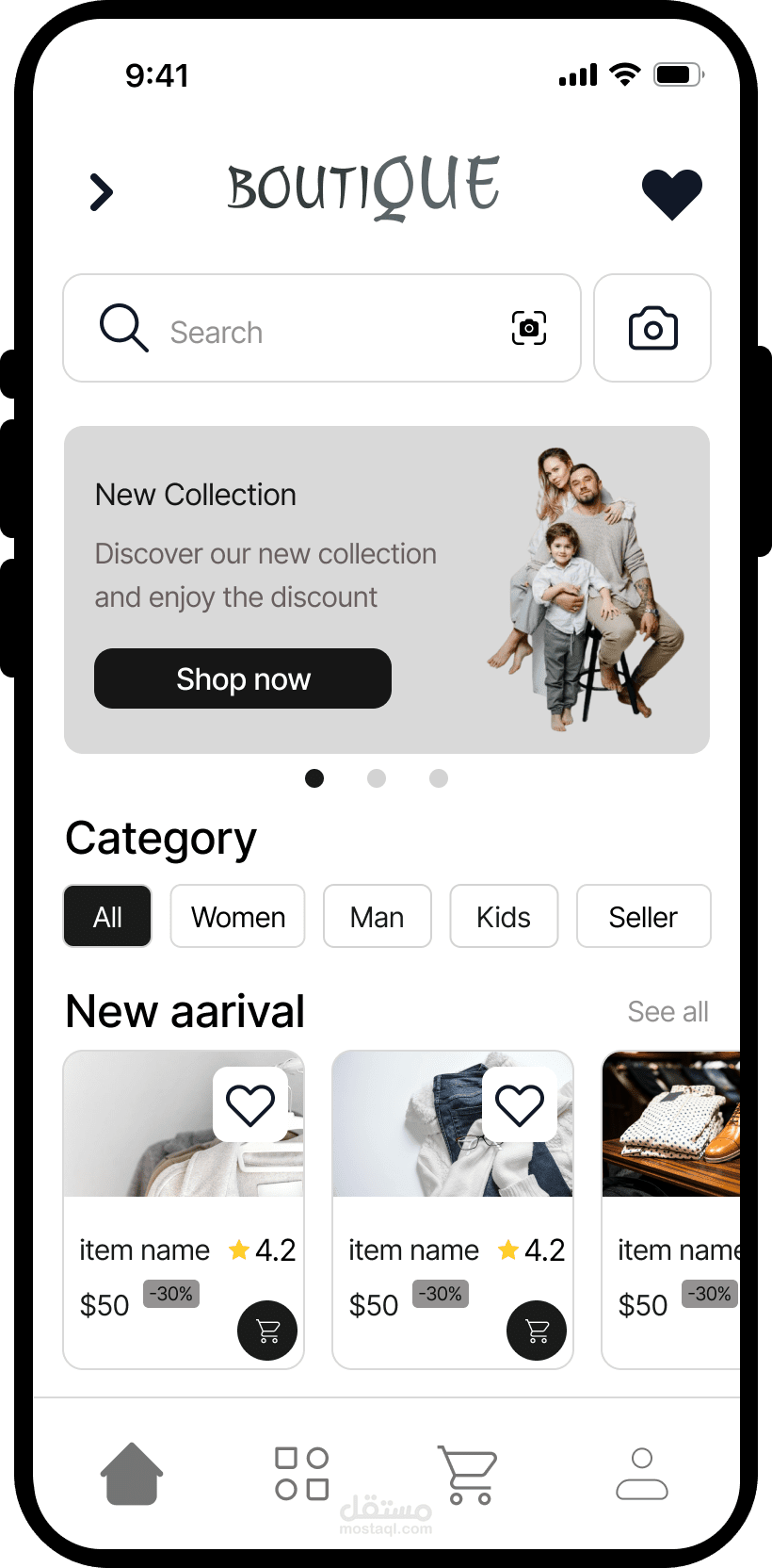 : تصميم واجهة وتجربة مستخدم لتطبيق تجارة إلكترونية (Fashion App).
