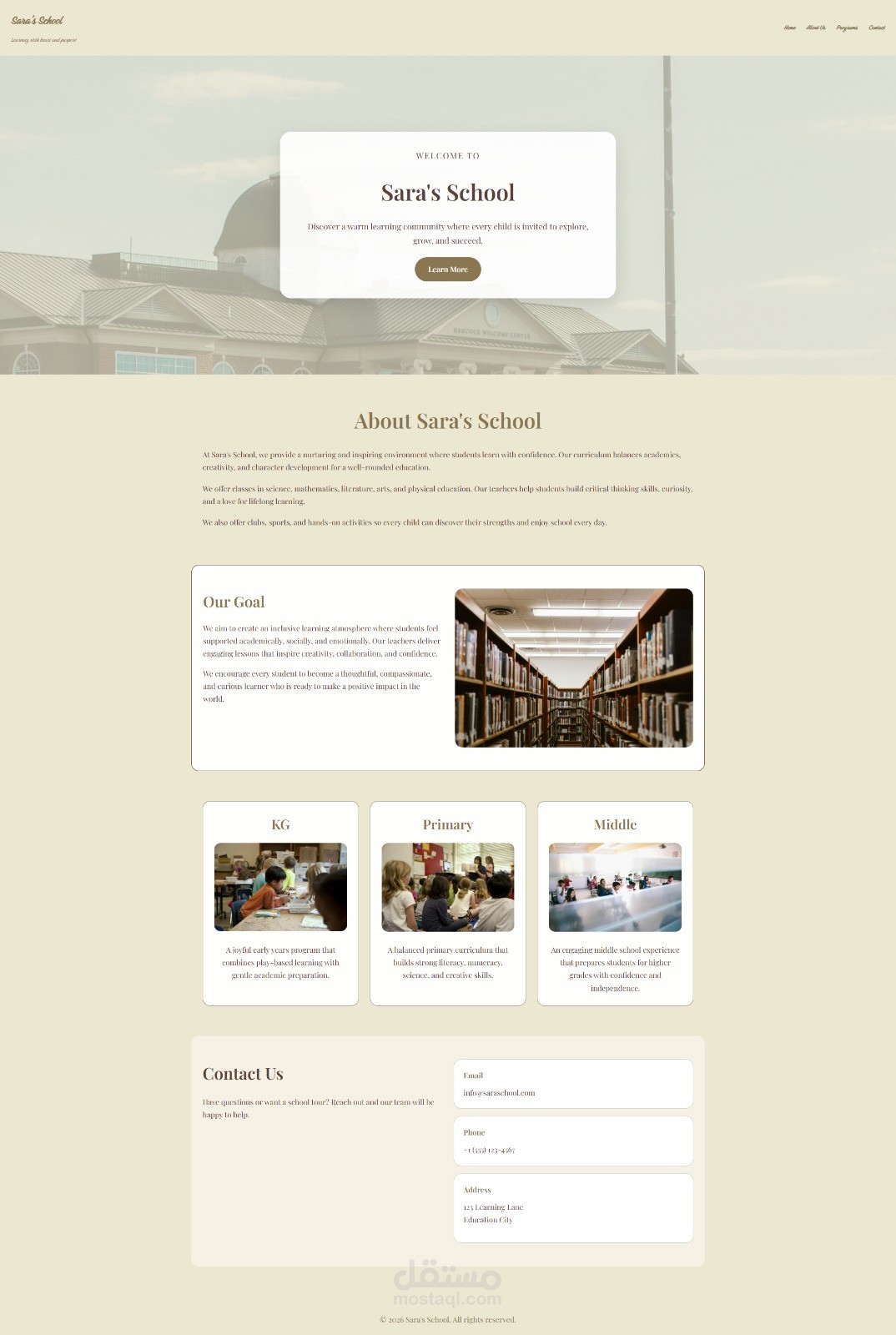 قمت بتصميم صفحة هبوط (landing page)لمدرسة خاصة