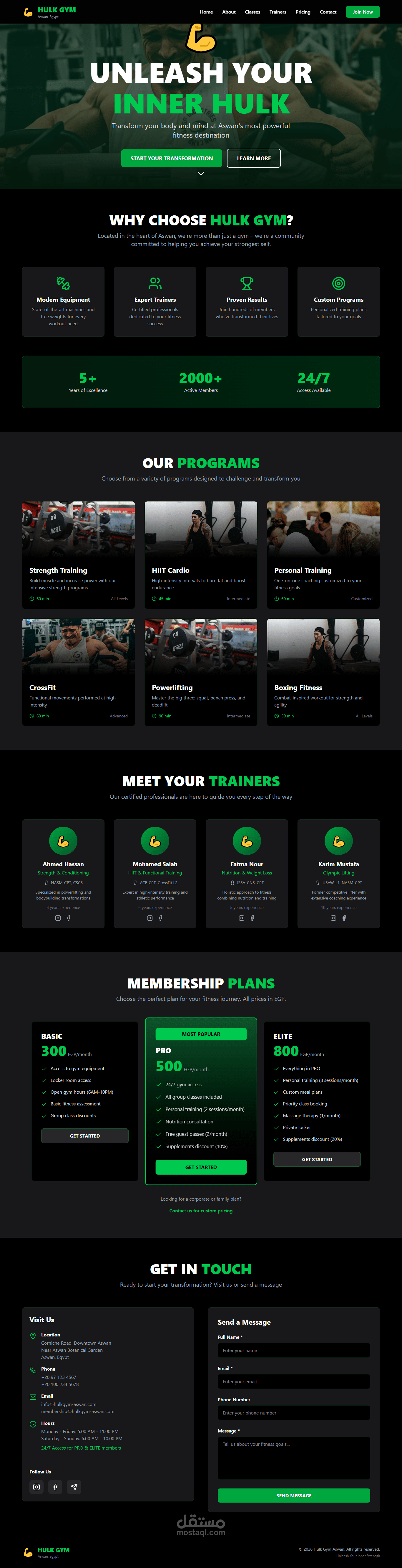 تصميم وتطوير موقع جيم (Dark Theme) باستخدام HTML, CSS, JavaScript