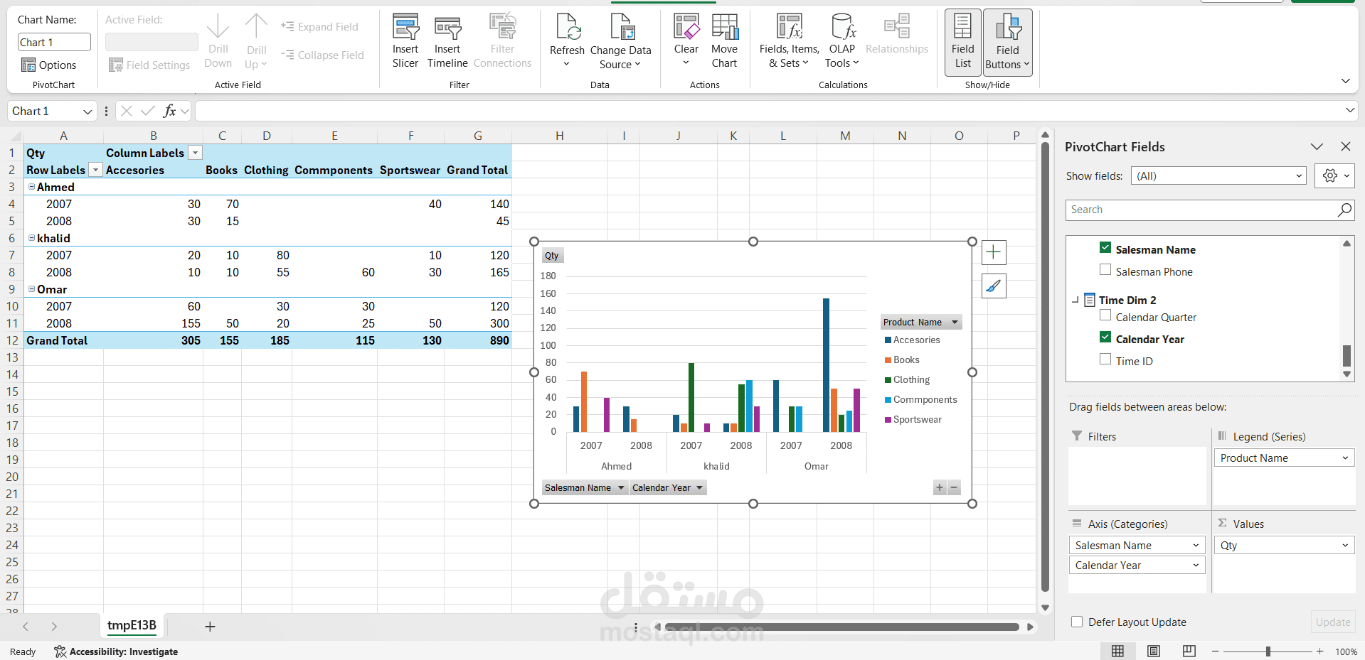 تصميم وتحليل مبيعات باستخدام Pivot Table و Pivot Chart في Excel