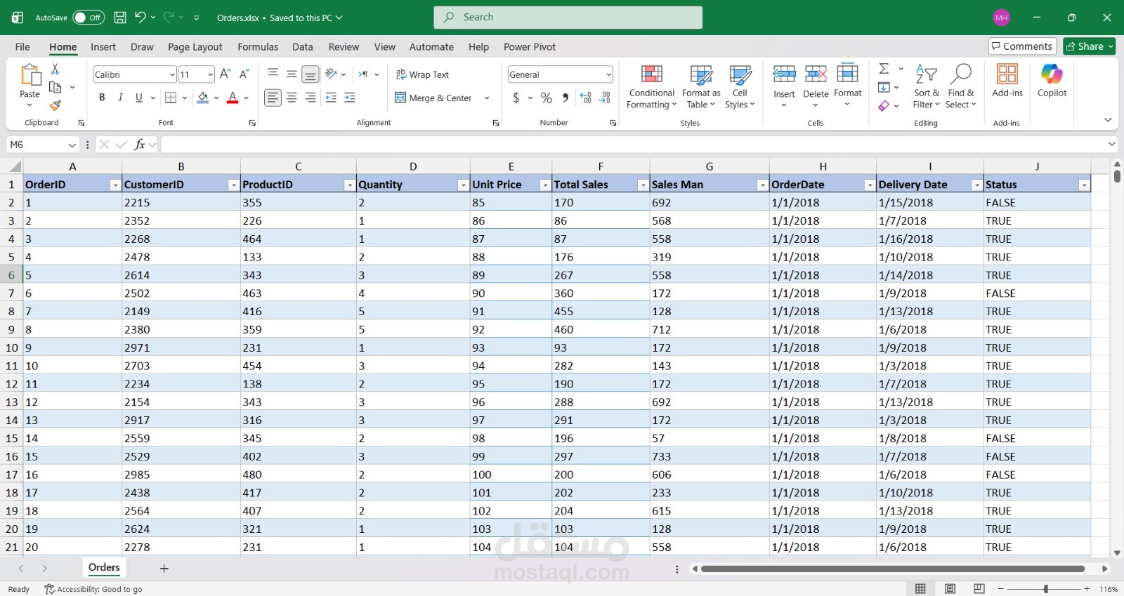 تنظيف وتحليل بيانات المبيعات باستخدام Excel