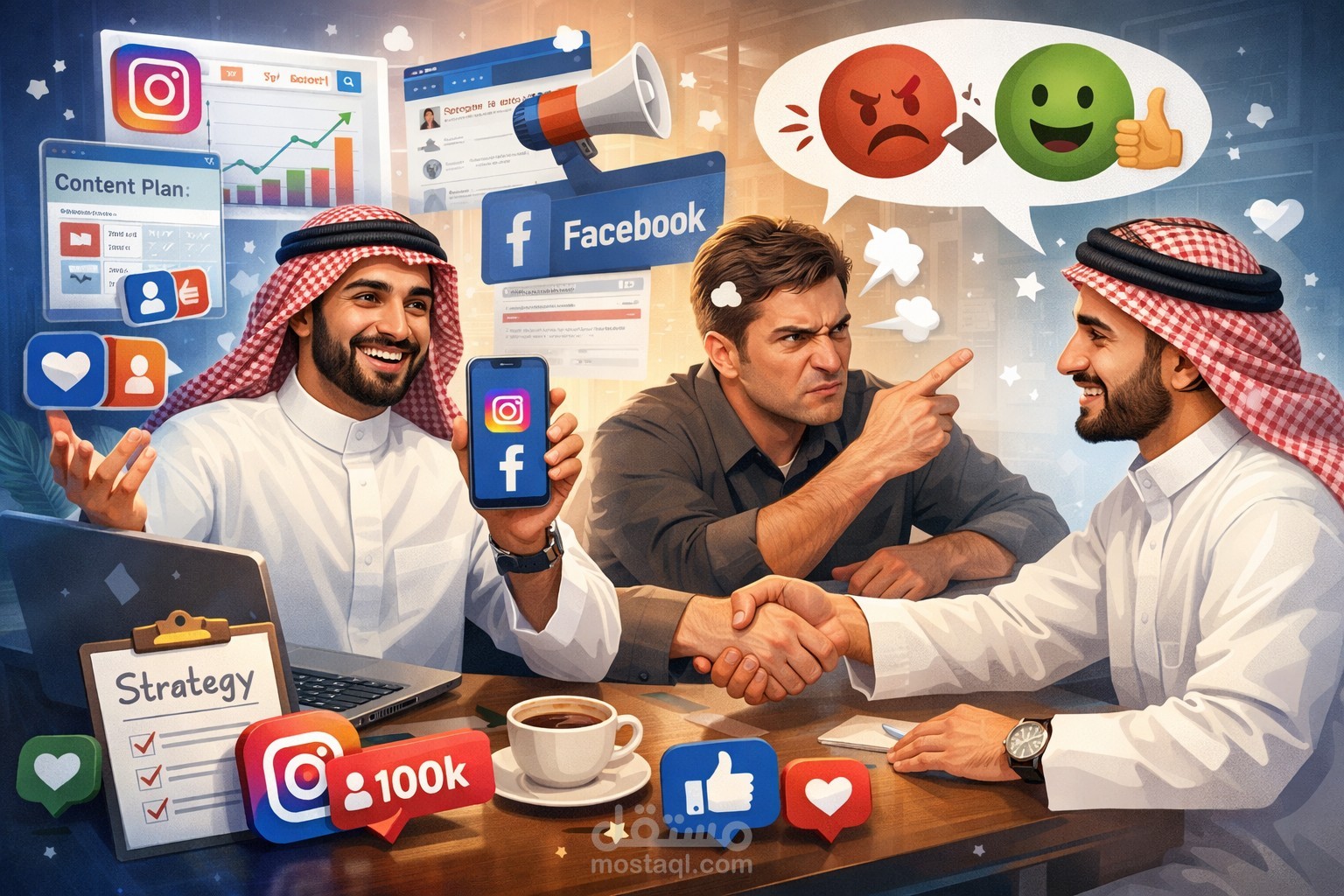 إدارة منصات التواصل الاجتماعي (فيسبوك وإنستغرام) برصانة واحترافية.