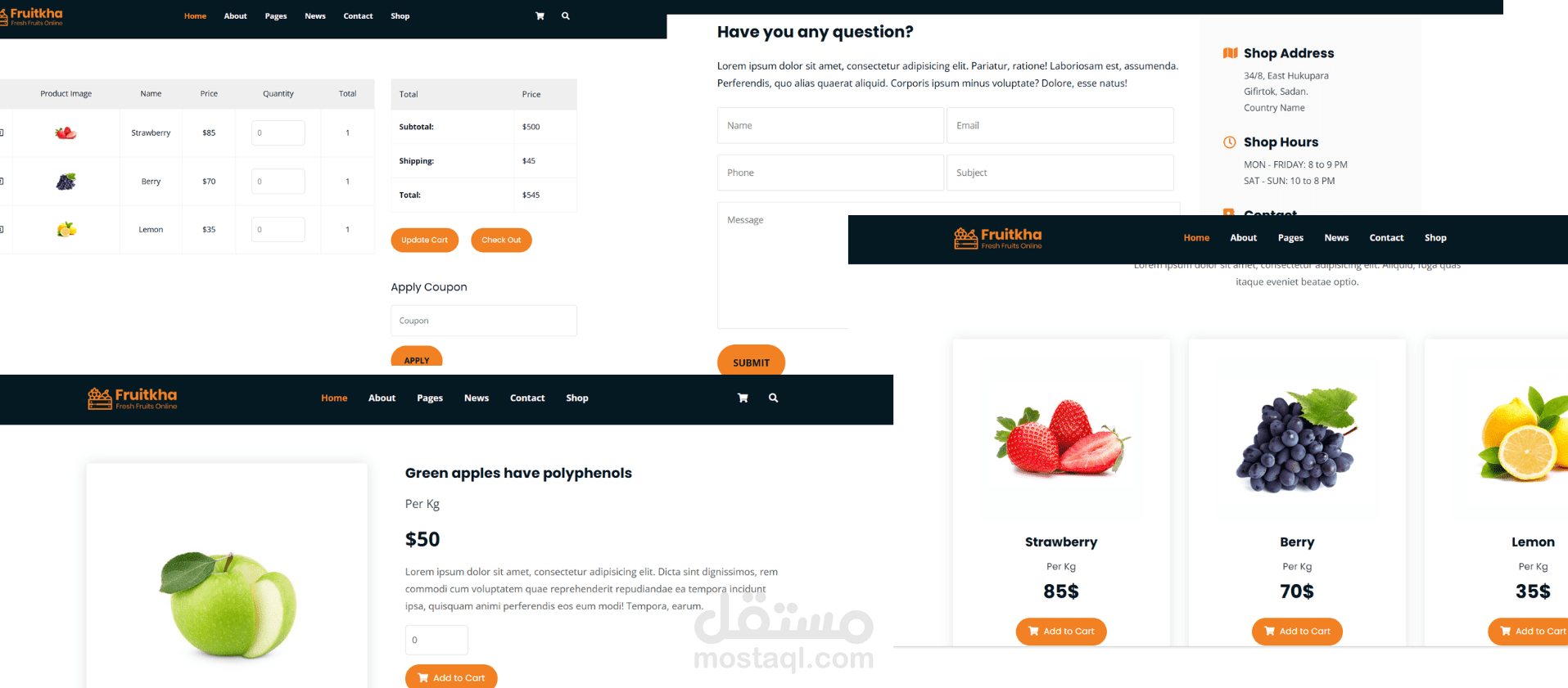 تصميم متجر إلكتروني احترافي لبيع الفواكه – واجهة عصرية ومتجاوبة