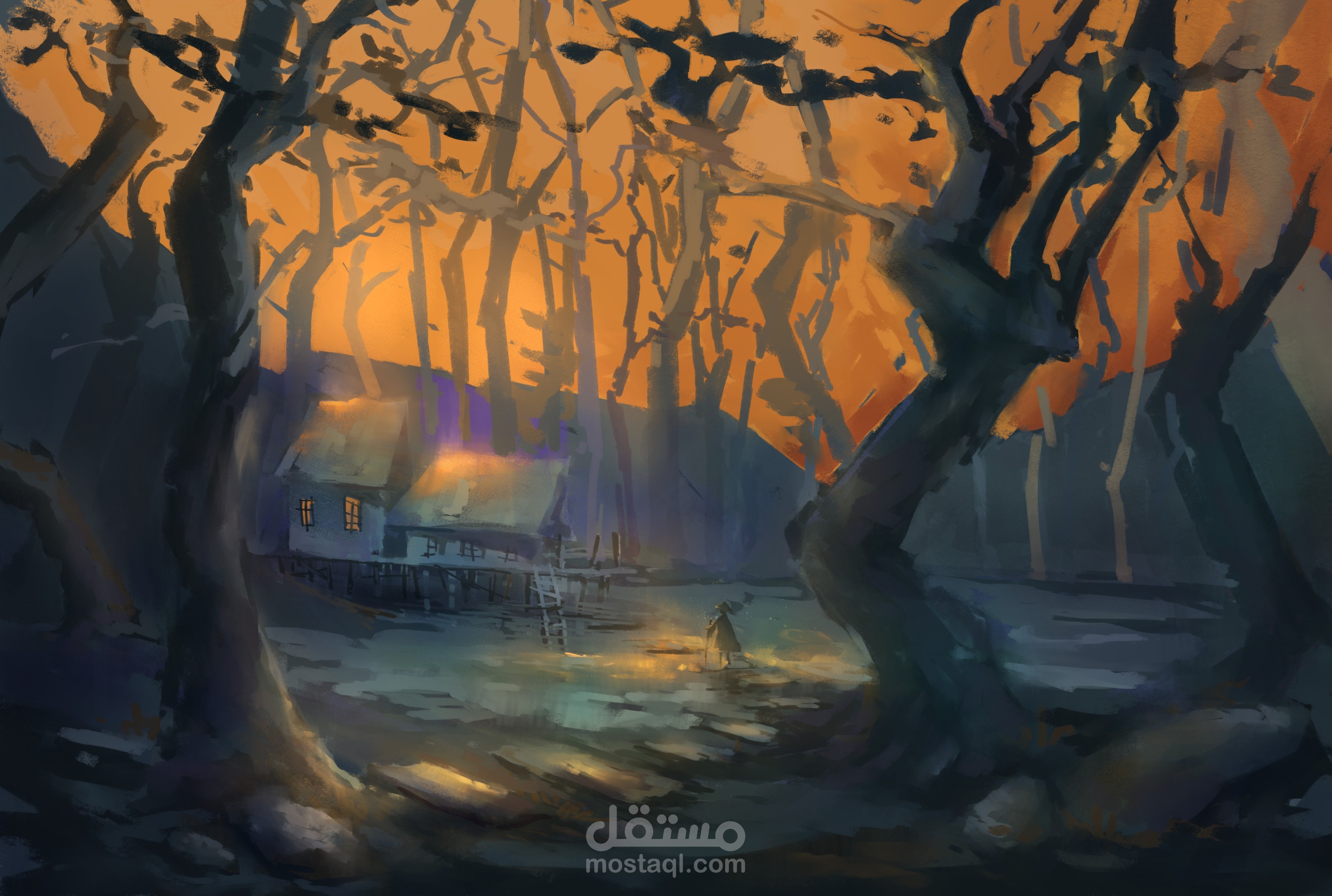 غروب في الغابة