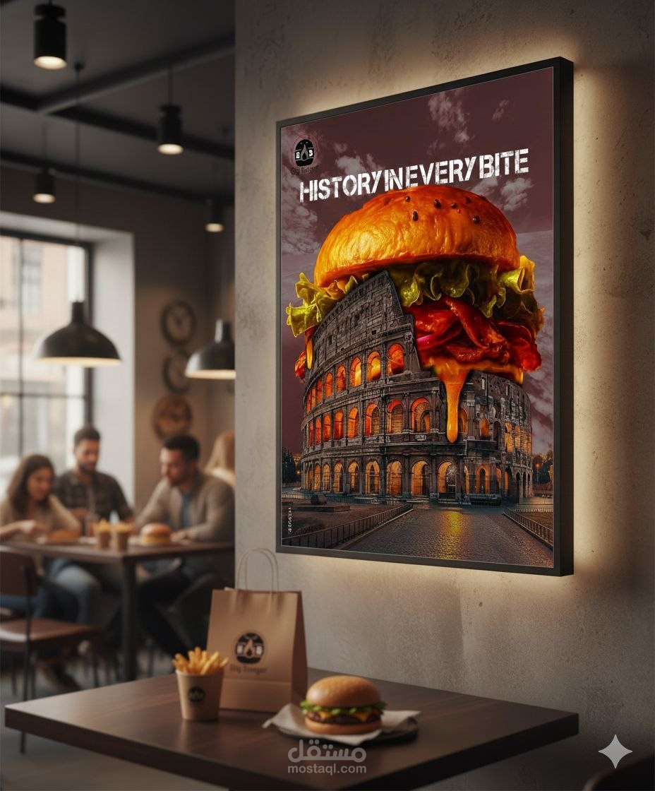 تصميم إعلان سوشيال ميديا إبداعي لمطعم "Big Burger" - مفهوم الملكية والجودة