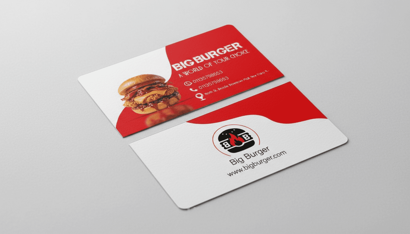 تصميم كارت عمل (Business Card) احترافي لمطعم "Big Burger"